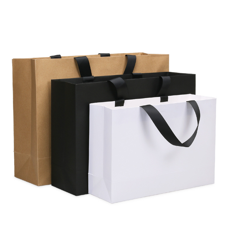 Simple Cowhide Gift Bag Shopping Bag Clothing Handbag Spot Thread Rope Packaging Bag Ribbon Ivory Board Bag