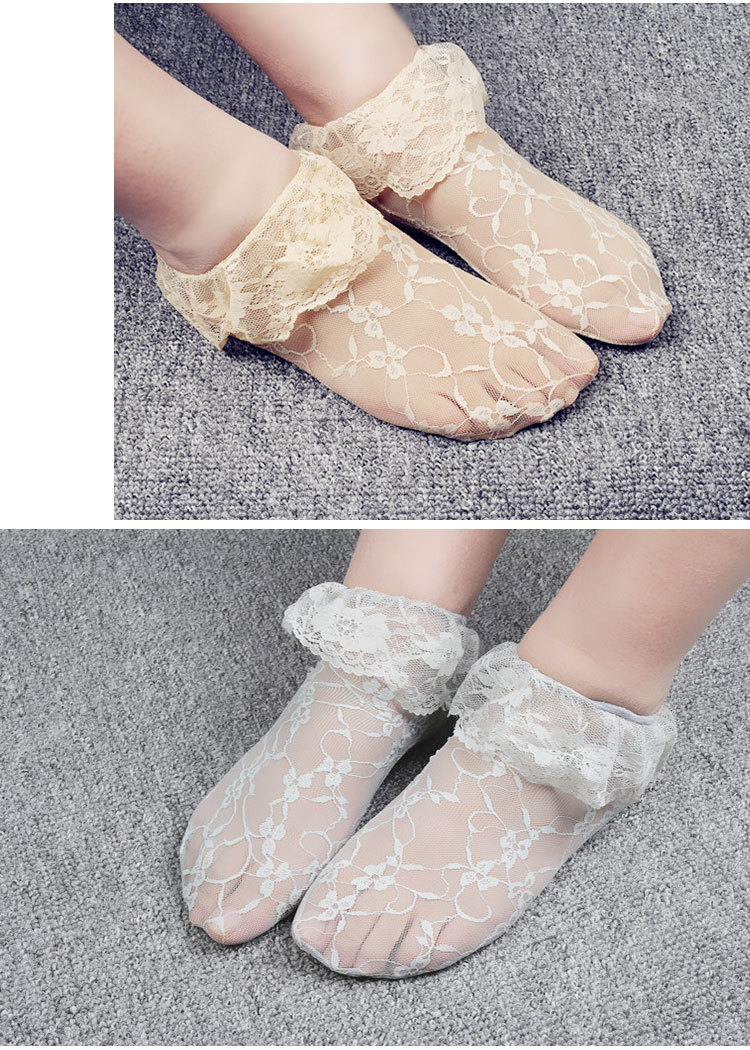 堆堆袜森女袜子韩国薄款透明蕾丝网花边丝袜不刮丝不脱丝短筒袜子