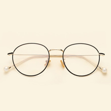 厂家定制韩版文艺复古平光镜 女式珍珠眼镜框 时尚近视眼镜架
