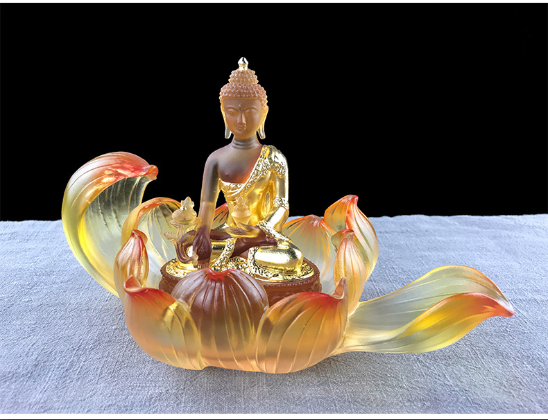 古法琉璃莲花座药师佛底座莲花烛台香盘供佛底座家用佛堂供奉摆件