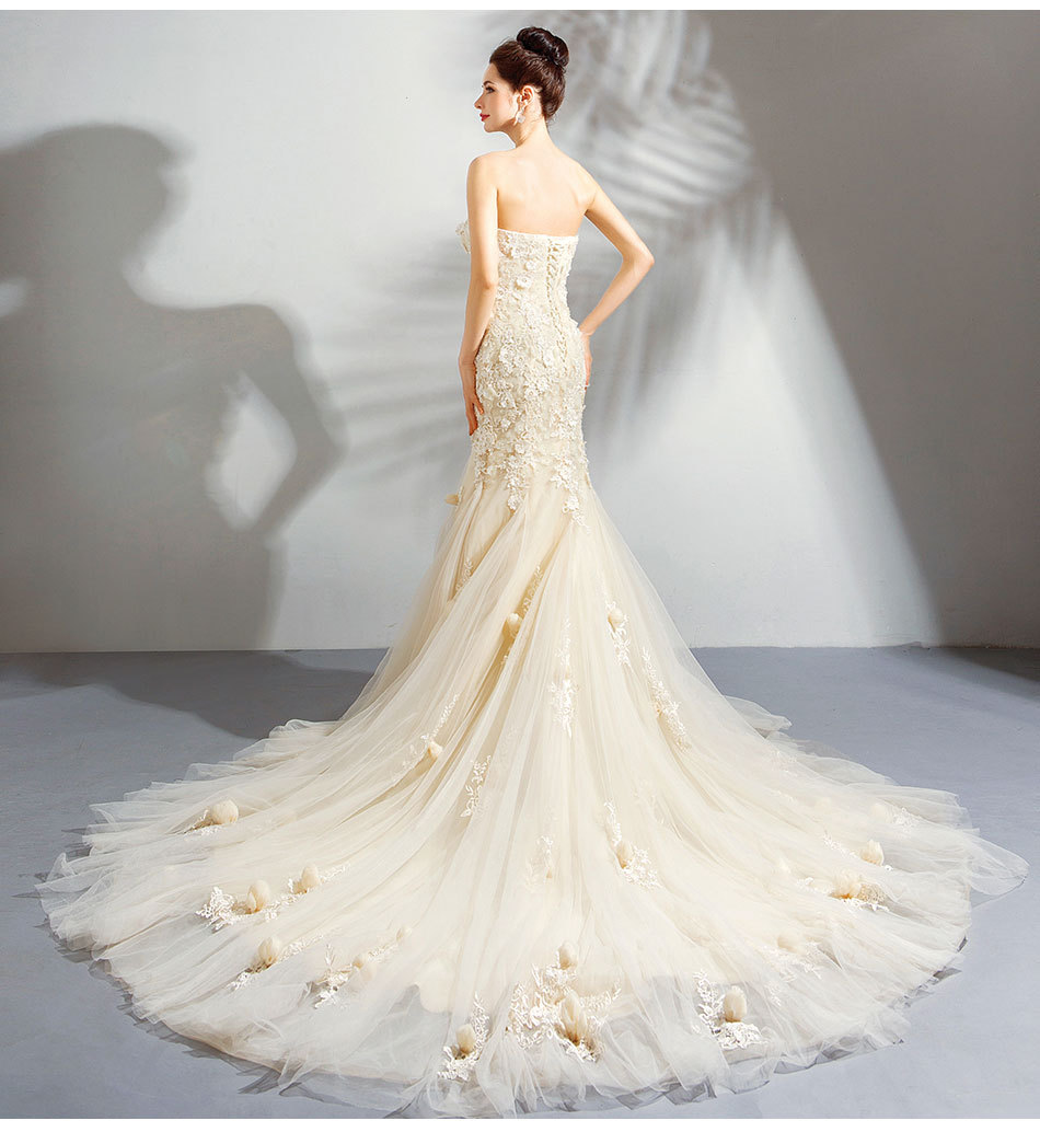 天使嫁衣 人鱼公主 浪漫童话玫瑰花鱼尾拖尾新娘婚纱礼服5602