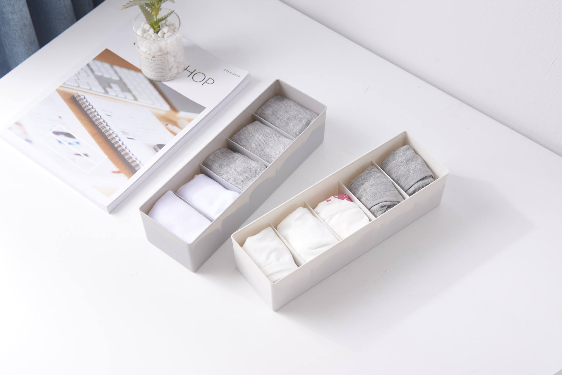 塑料五格袜子收纳盒桌面内衣收纳格抽屉式内裤整理盒塑料袜子盒