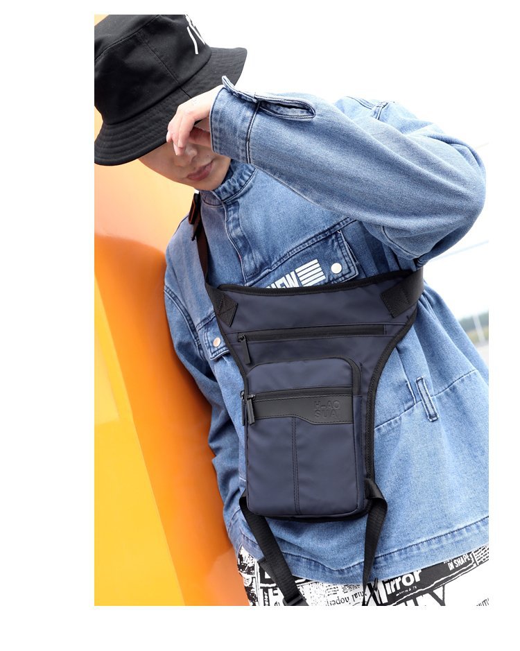 纯色时尚运动腿包男士潮流腰包大容量轻便透气拉链斜跨包新款户外