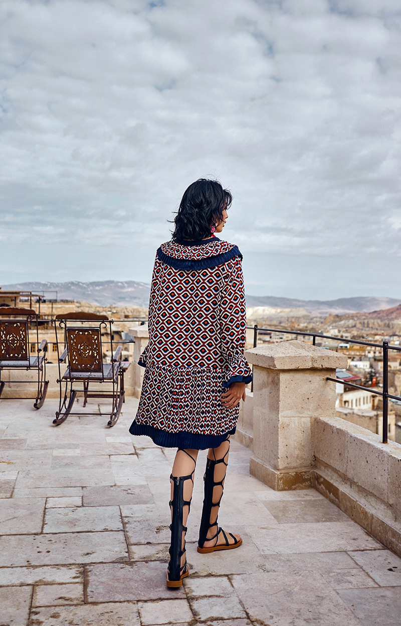 m5212春夏新款女装批发印花复古长款宽松大码带你去土耳其连衣裙