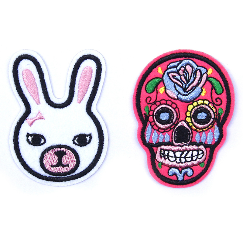 可爱兔子骷髅头grs认证刺绣布贴背胶绣花布贴包包衣服装饰补丁贴