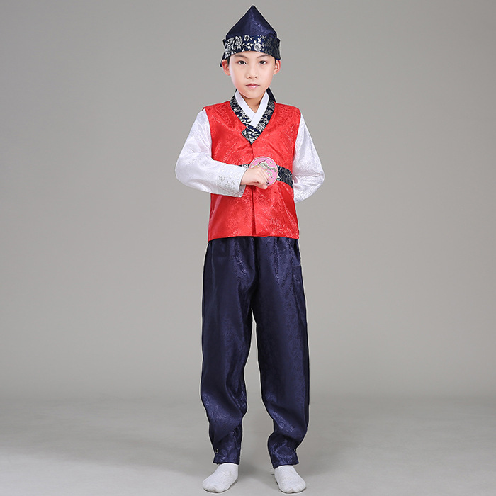 汉月坊品牌男童韩服 新款男童韩国帽子朝鲜族演出服批发