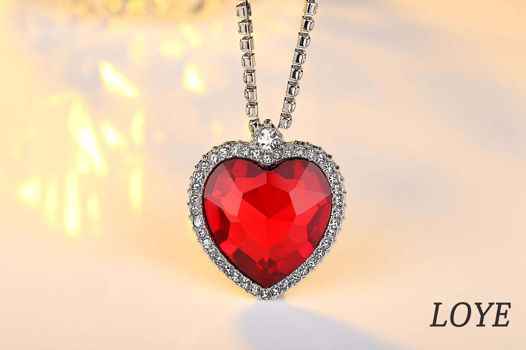 经典时尚海洋之心红色项链耳坠套装 新款泰但尼克号首饰 套装批发