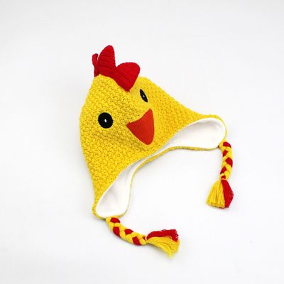 朗真儿童帽子秋冬款 加绒宝宝帽子 儿童毛线帽可爱小鸡护耳针织帽