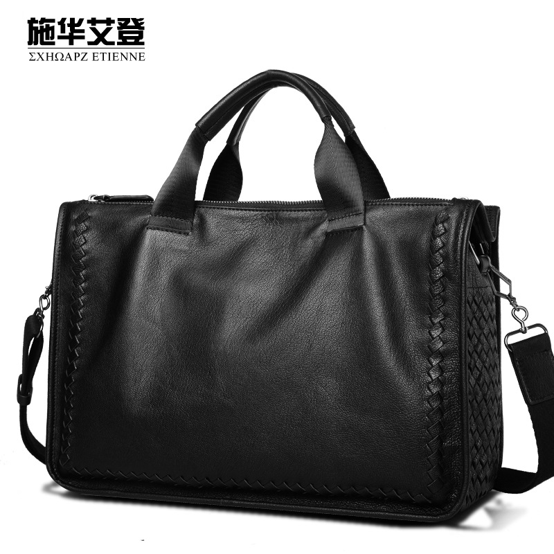 Men's Real-Leather Bag Business Shoulder Men's Bag Laptop Bag Sheepskin Briefcase Knitted Messenger Bag Men's Leather Bag