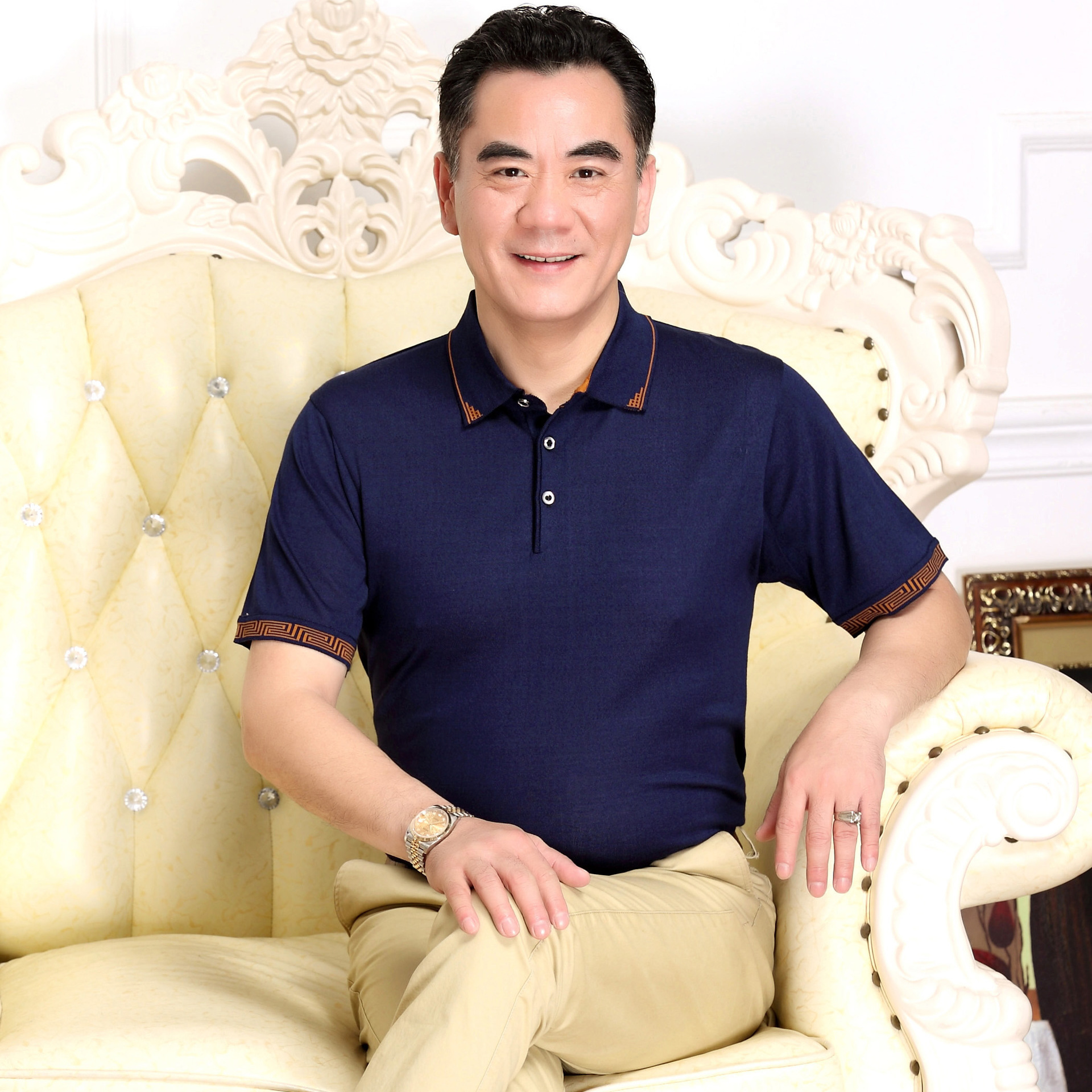 2019夏季新款中老年男式短袖t恤翻领棉体恤半袖上衣爸爸男装批发