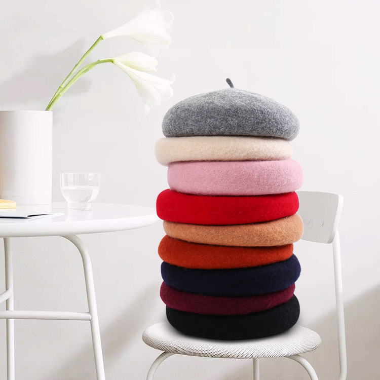 Autumn and Winter New Women‘s Wool Winter Hat Woolen Beret Student Warm Hat Painter Cap Pumpkin Hat Wholesale