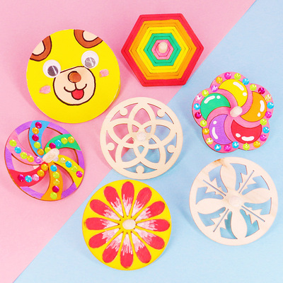 原木白坯diy本色陀螺 填色涂色彩绘幼儿园手工制作材料创意玩具