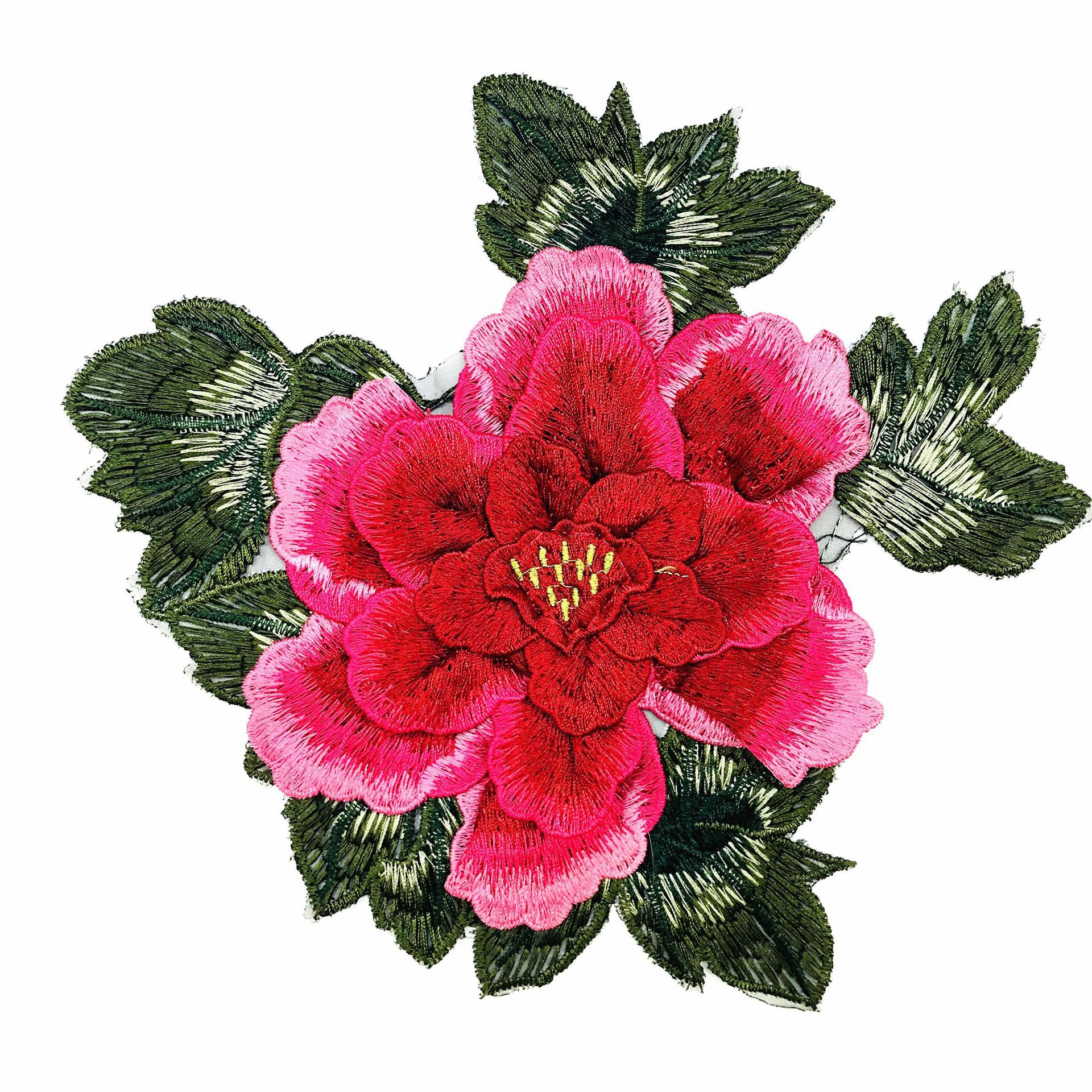 厂家现货外贸3d高密度立体刺绣领花牡丹花 电脑绣花 帽子服装辅料