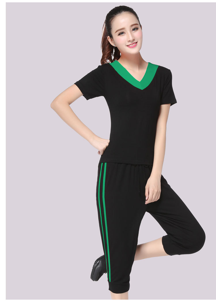 莫代尔中老年v领广场舞服装短袖上衣舞蹈服练功服跳舞衣服中老年