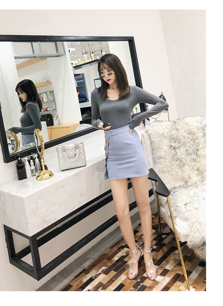 2018弹力修身显瘦棉质纯色长袖内搭秋冬打底衫女bf风v领拼多多t恤