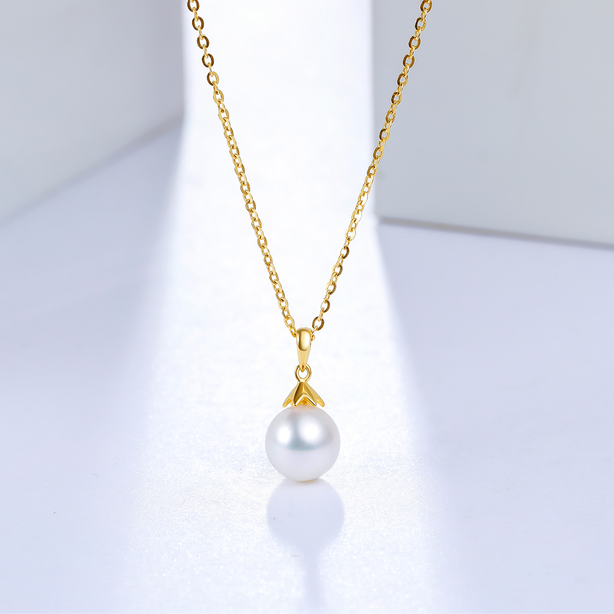 5-8mm单颗正圆淡水珍珠吊坠18k锁骨链女士时尚简约款式