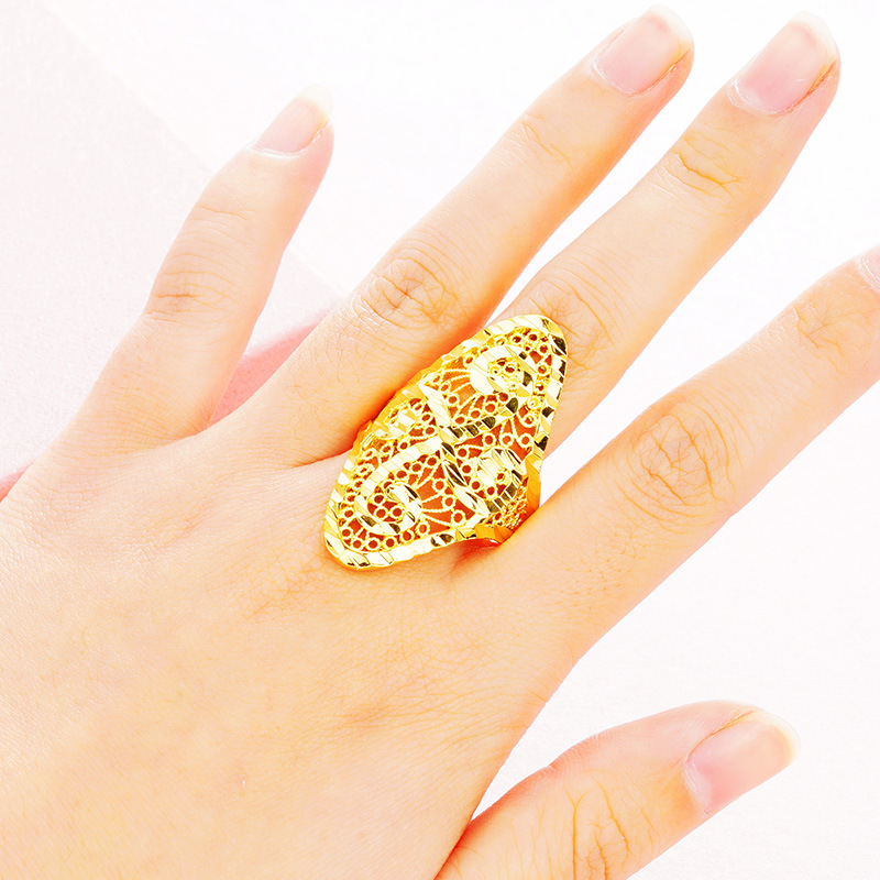 Cross-Border European Gold-Plated Large Women's Ring No Color Fading Japanese and Korean Imitation Gold Ornament Personality Alluvial Gold Female Middle East Ornament