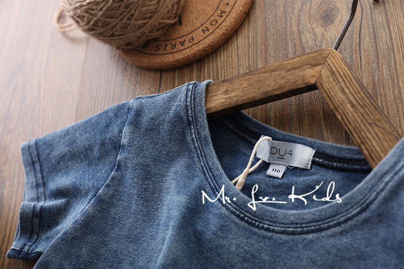 18夏季新款儿童中大童砂洗牛仔短袖t恤18-512