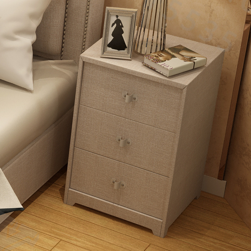 梦家湾 北欧布艺床头柜 三抽屉加高储物卧室床边柜 简约现代风格