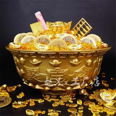 大号38cm口径纯铜聚宝盆摆件 家居招财聚财金属装饰工艺品