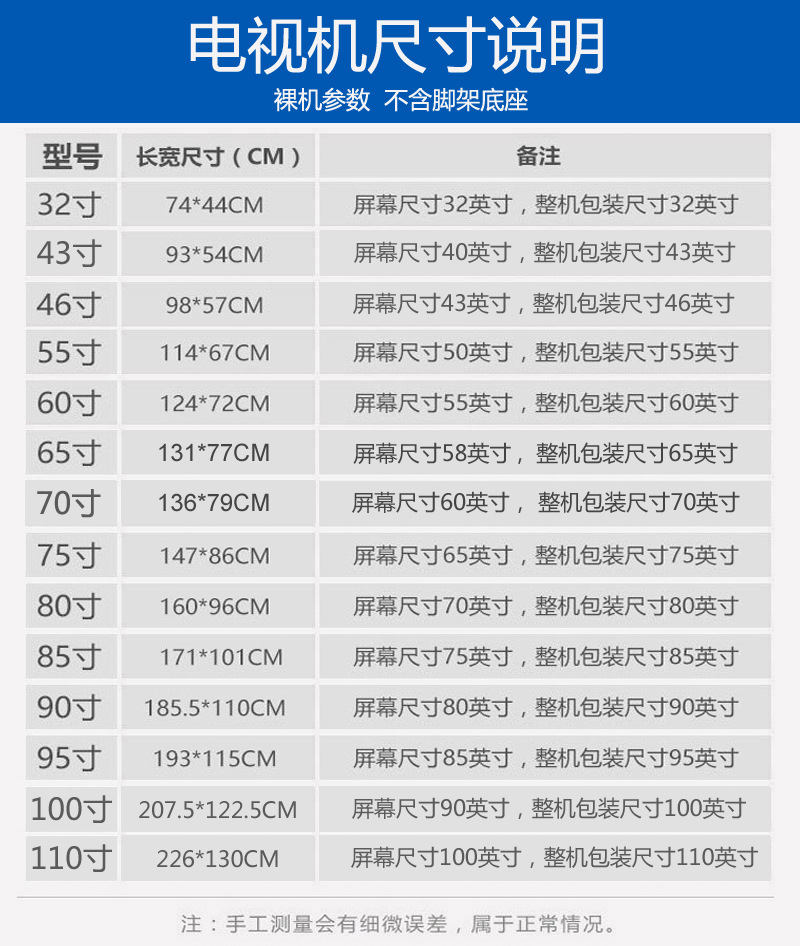 电视55英寸厘米对照表图片