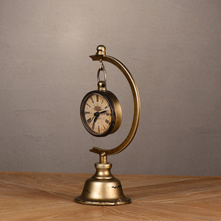 外贸出口欧美经典做旧铁艺单面钟表摆件 复古大怀表坐钟装饰品