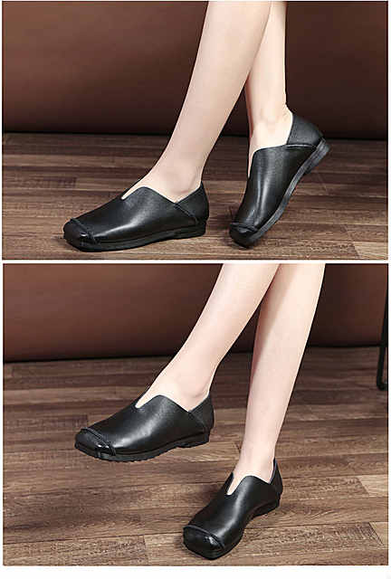 纤纤佳人2018春季新款原创复古真皮单鞋女手工牛皮方头平低跟女鞋