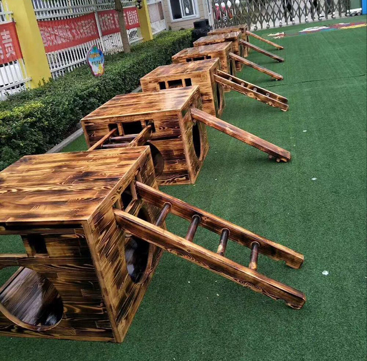 幼儿园户外碳烧爬梯攀爬架 平衡木玩具 儿童木制游乐攀爬梯子组合