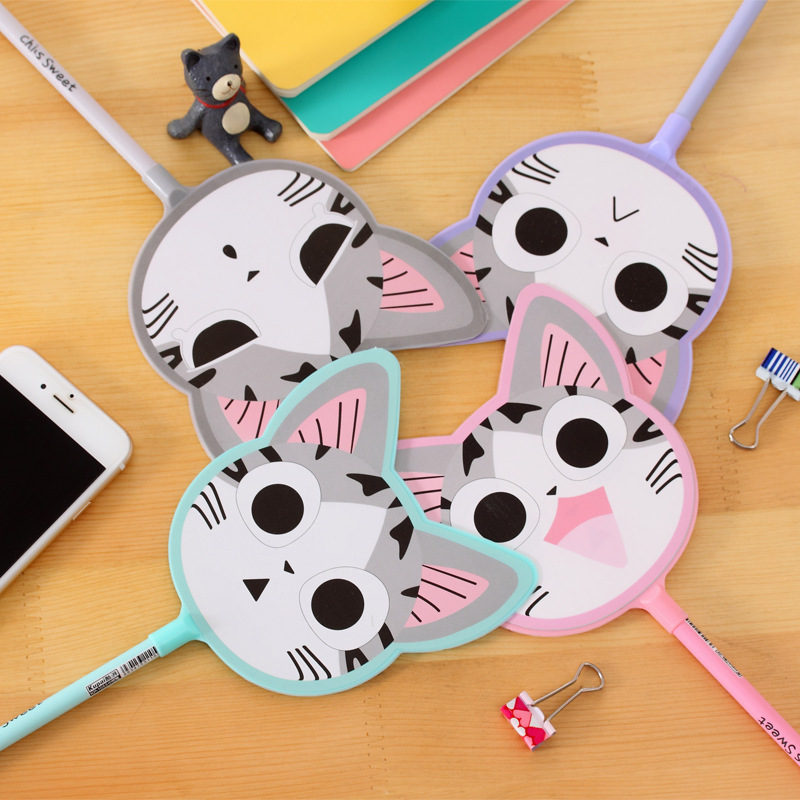 0492儿童礼物卡通猫咪扇子中性笔可爱创意韩国文具水笔小学生奖品