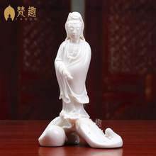 梵趣德化高白瓷雕塑工艺品渡江滴水观音菩萨陶瓷摆件观世音菩萨