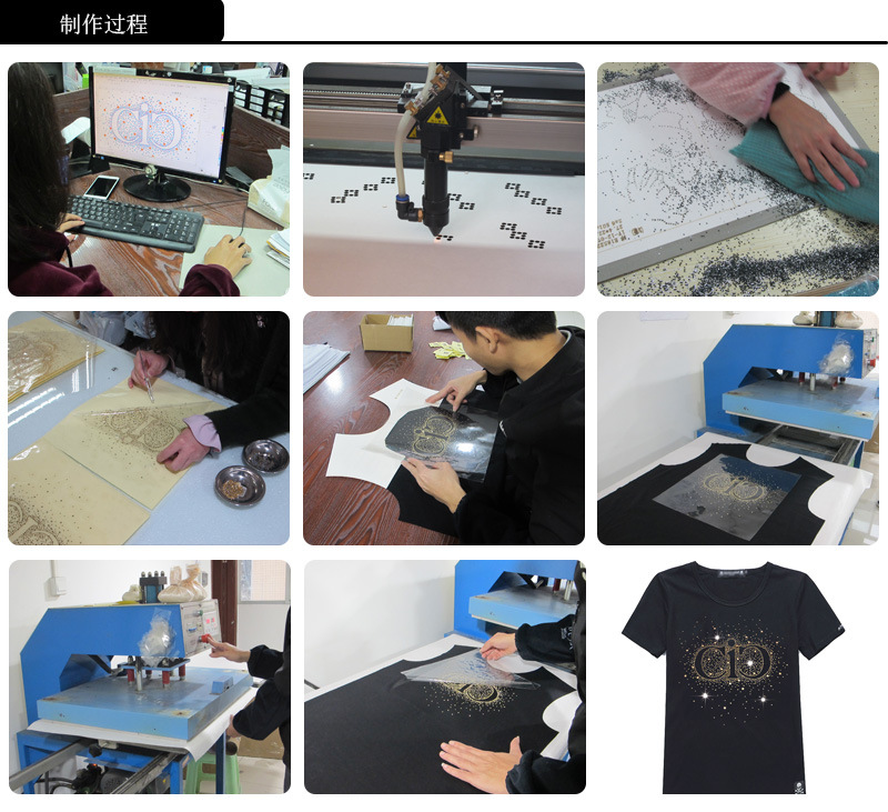 渐变图案烫图定制 蝴蝶烫图设计/环保八角片 服装烫钻图案加工