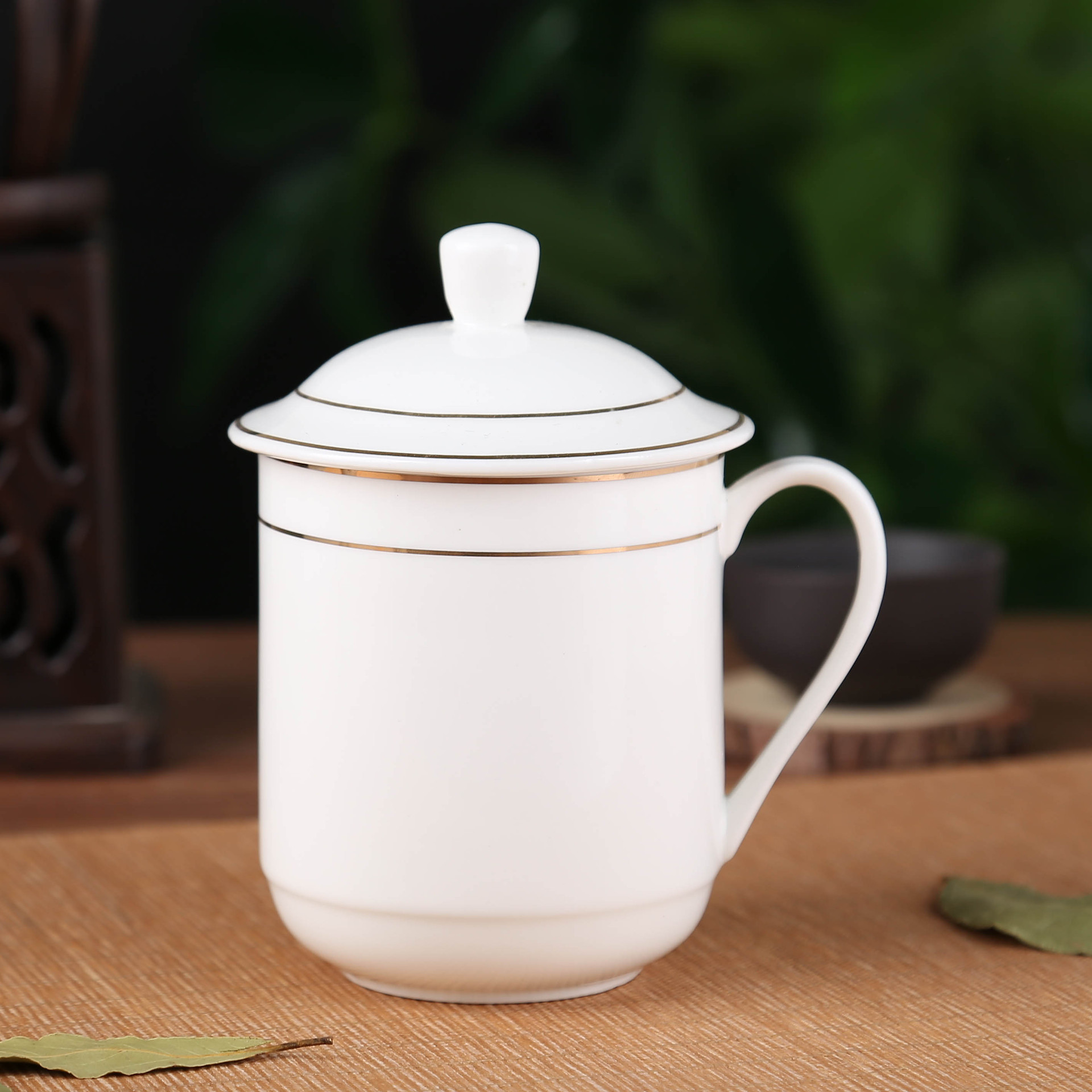 工厂批发手绘金边陶瓷会议办公茶杯带盖新骨瓷水杯马克杯印制logo
