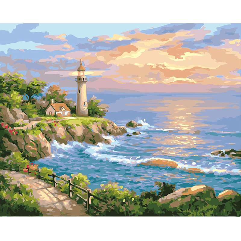 现代北欧风景油画装饰画 玄关装饰绷框数字油画 客厅卧室挂壁油画