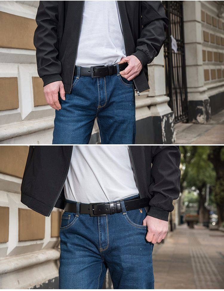 优质合金针扣男士皮带 头层牛皮腰带精美品牌热卖黑色青年裤带