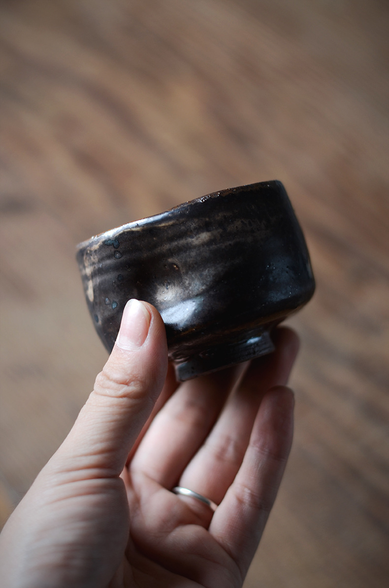 景德镇粗陶手捏陶瓷茶具老岩泥主人杯品茗杯陶泥柴烧色功夫茶杯