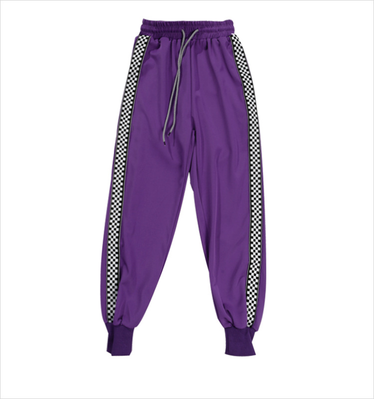 2018夏季新款原宿风裤子女装 休闲边织带格子长裤 k528