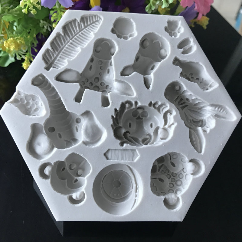 翻糖森林系动物硅胶模具狮子猴子兔子大象长颈鹿树叶装饰硅胶模具