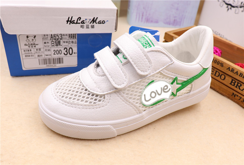 哈蓝猫精品童鞋舒适透气网鞋2018夏季新款真超纤小白鞋学生鞋653
