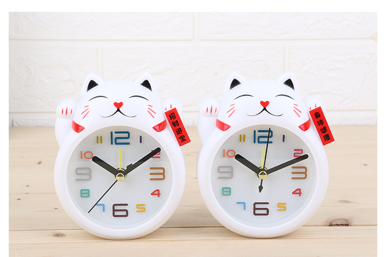 b1儿童迷你床头闹钟创意卡通招财猫闹钟 可爱桌面塑料时钟摆0.14