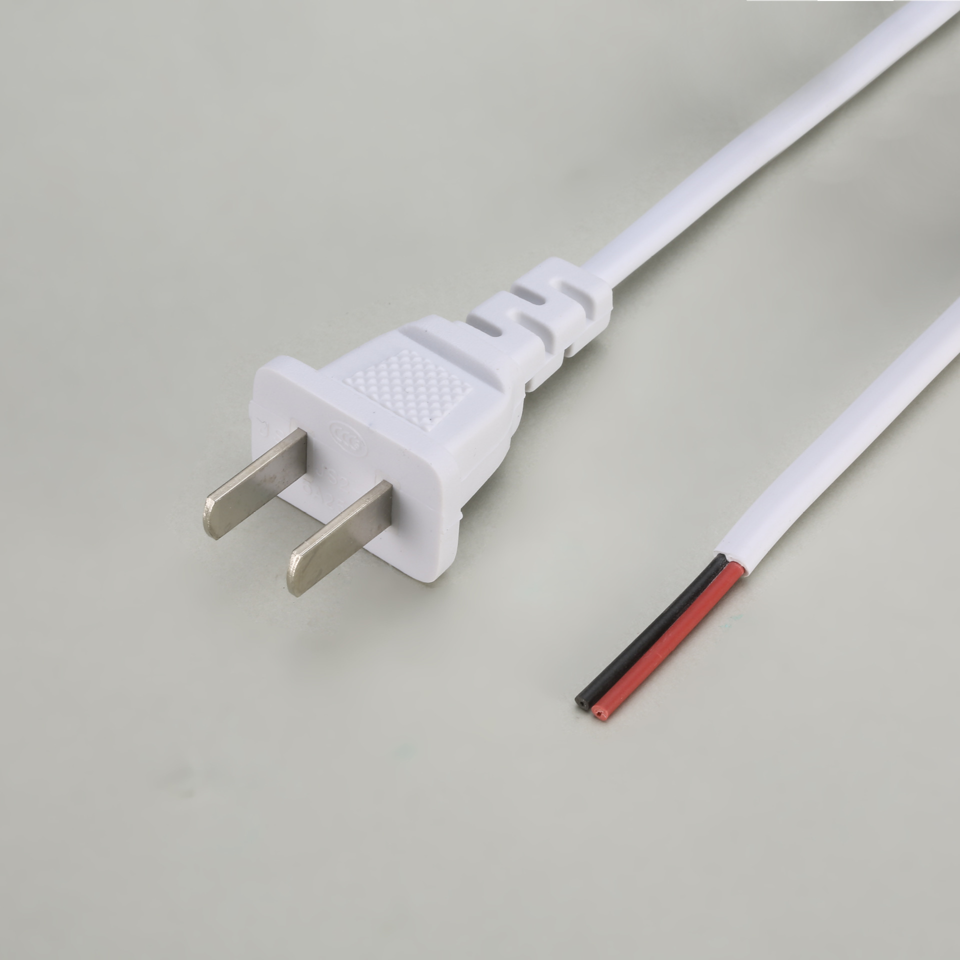 国标双芯护套白色1米长电源线插头尾部裸线 国标两芯白色电源线