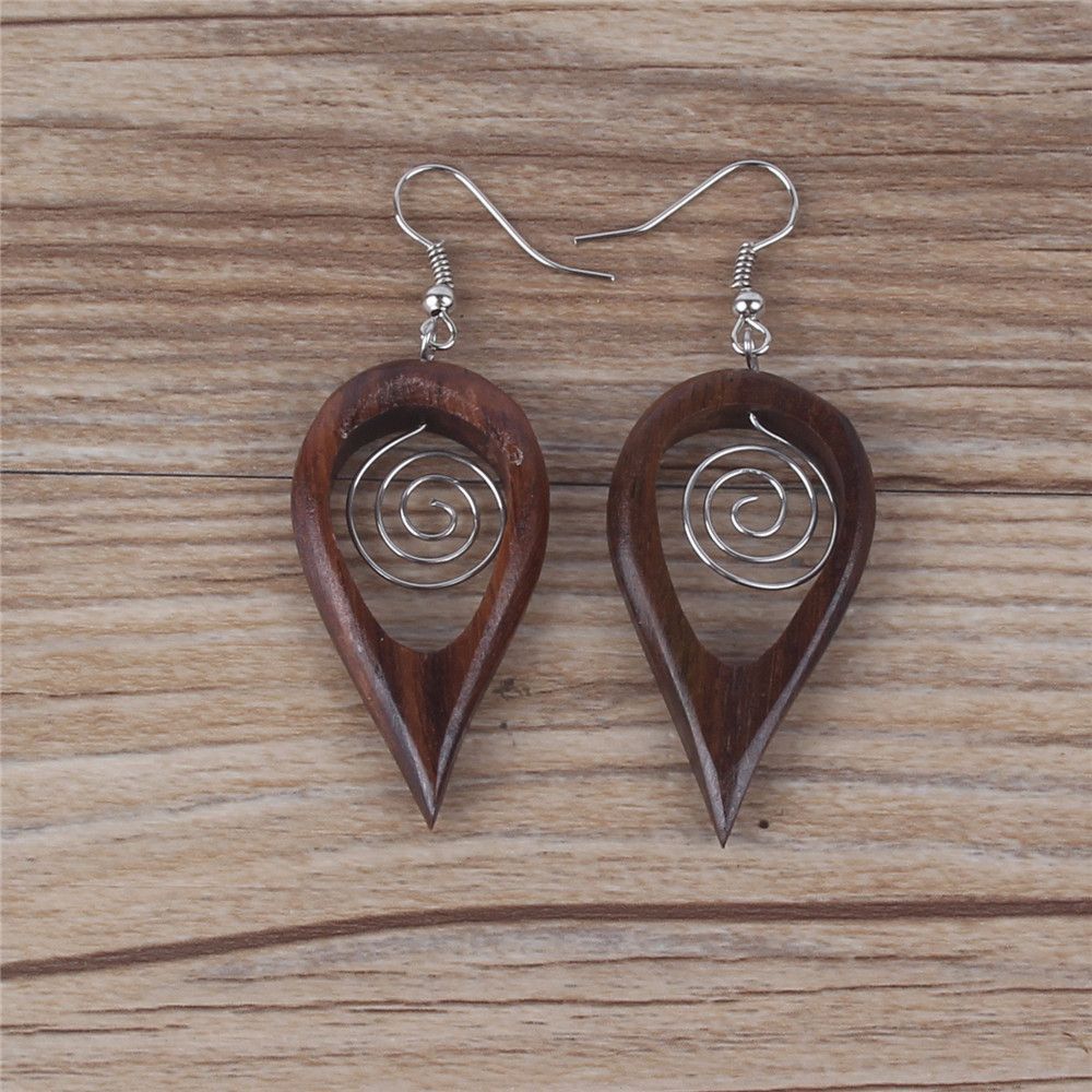 跨境手作饰品 欧美 原木质桃心爱心耳环 几何形复古时尚新款耳饰