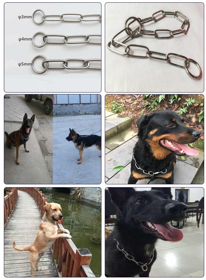 现货宠物方目型不锈钢狗项圈训练用品p链大犬链条防冲狗脖套厂家