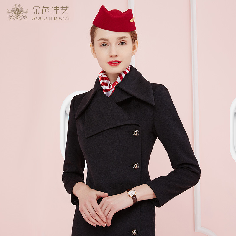 维珍航空制服空姐毛呢大衣中长款修身羊毛外套女售楼部工作服女冬