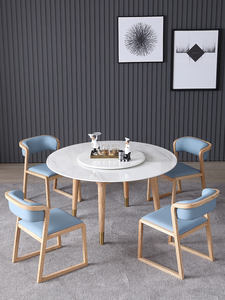 北欧大理石圆形餐桌椅组合现代简约小户型圆餐台家用实木转盘圆桌