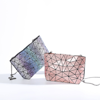 时尚亮片链条包星空不规则满天星镭射菱形折叠包几何菱格包女