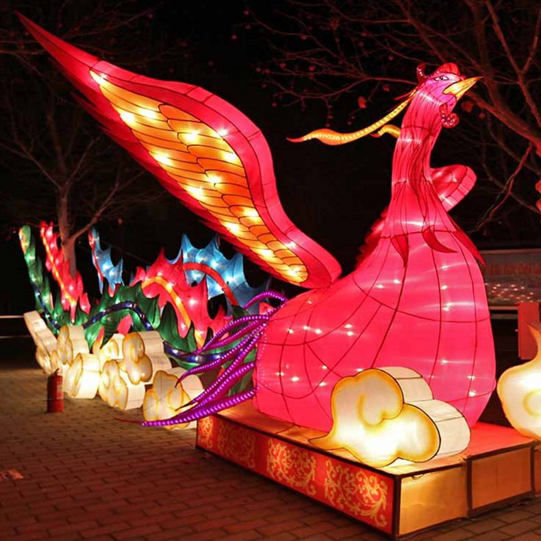 大型孔雀花灯制作元宵中秋新年春节龙凤花灯工厂货源大型户外花灯