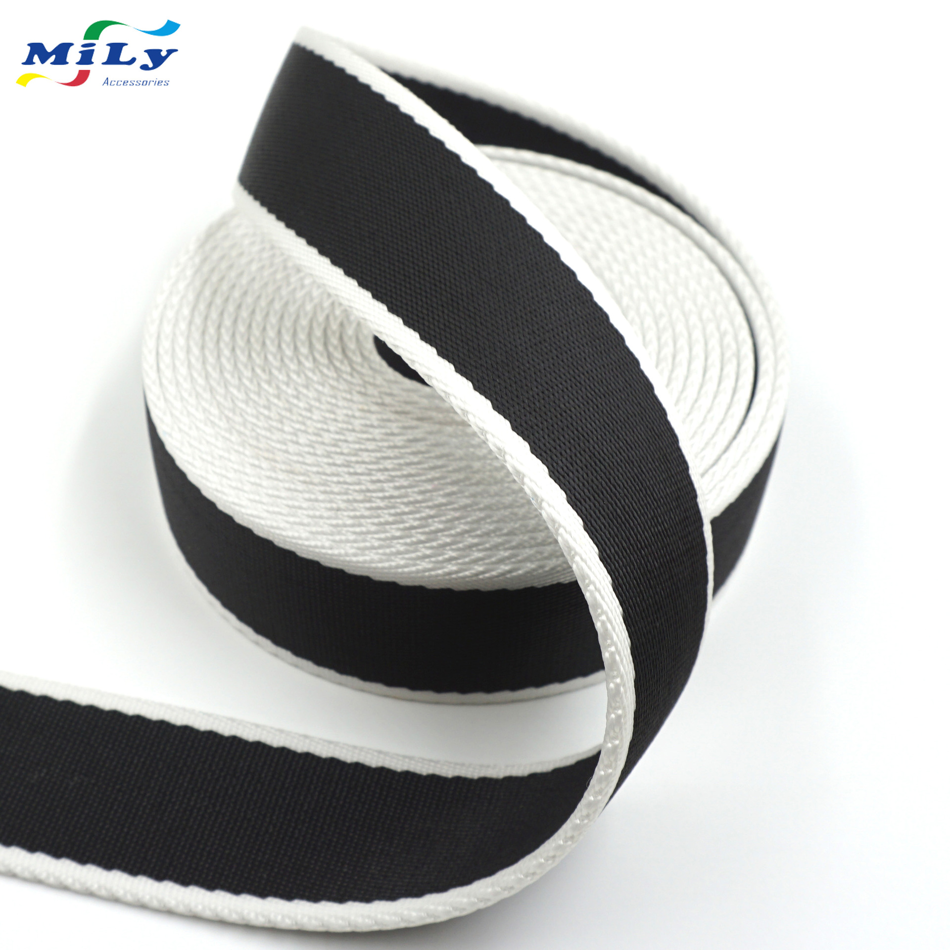黑白间色条纹尼龙织带 加厚3.8cm包边带箱包服装用带工厂定制