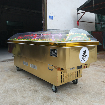 热销批发金色不锈钢水晶棺 冷冻冷藏棺 冻尸棺 太平柜 冰棺材