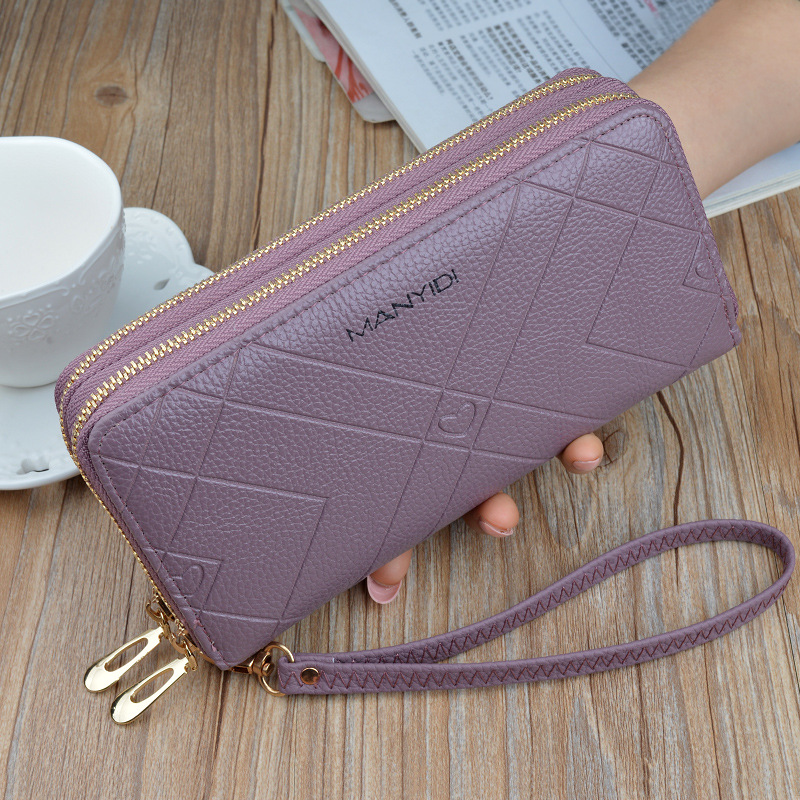 New Wallet Women's Long Wallet Double Layer Zipper Clutch Fashion Embossing Large-Capacity Coin Purse Mobile Phone Bag