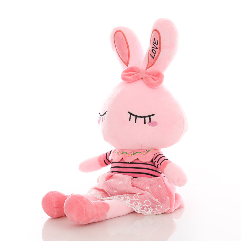 粉色卡通love兔毛绒公仔公主兔毛绒玩具抱枕抓机娃娃兔子一件代发